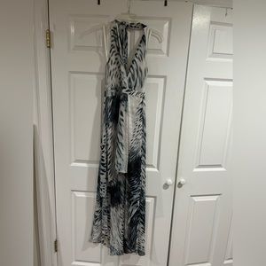 Bebe hi-low white and blue cheetah print dress